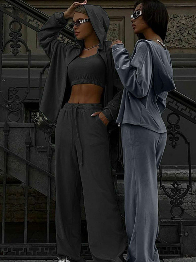 Ensemble lounge en velours doux pour femmes avec fermeture éclair courte, cordons extra longs et pantalon de confort à taille haute Echo Archiv