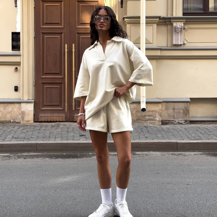 Robe polo ample pour femmes avec shorts lounge courts en jersey Echo Archive