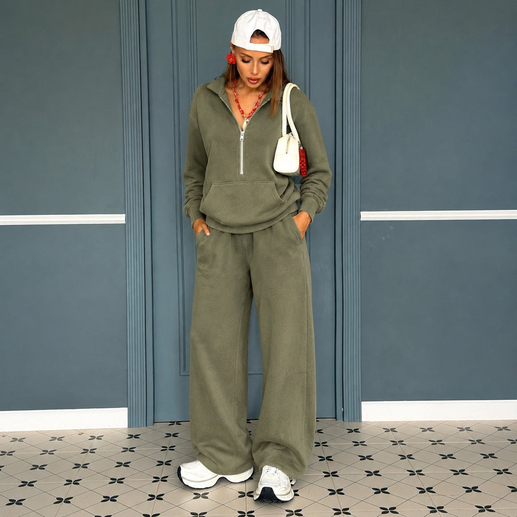 Ensemble de sweat à zip décontracté pour femmes avec col polo et coupe jogger ample Echo Archiv
