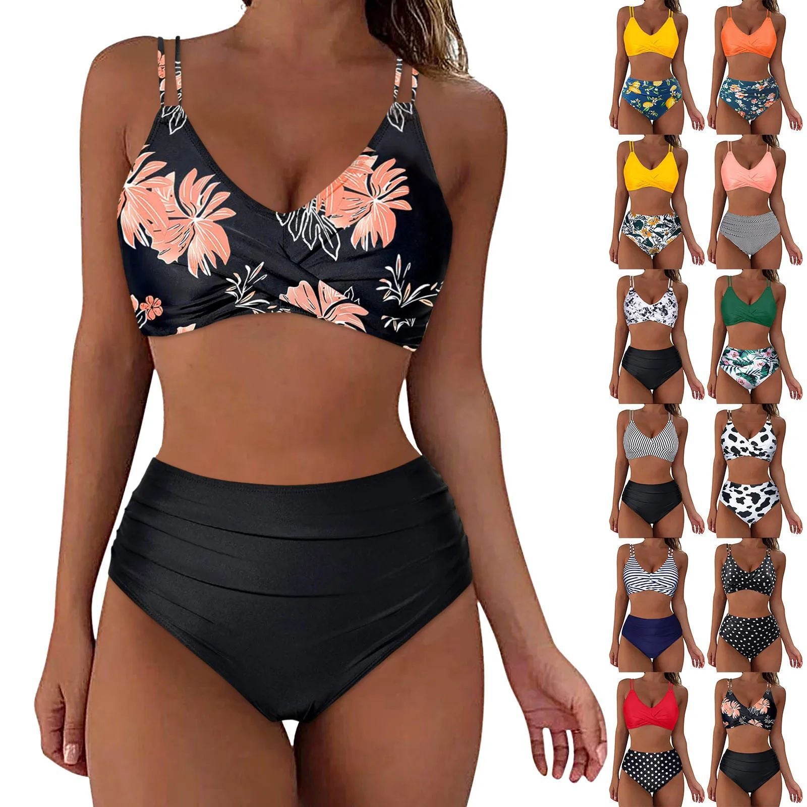 Bikini taille haute tendance pour femmes avec fronces R&B
