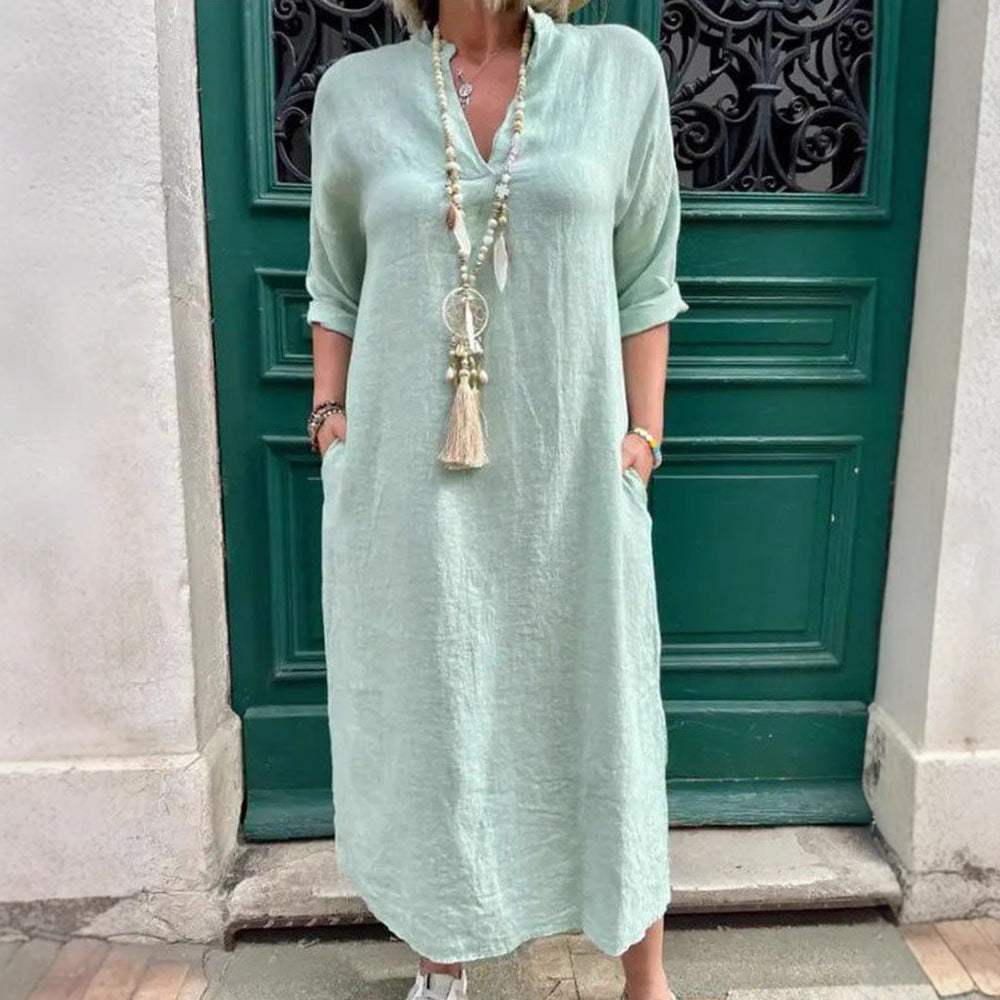 Robe Kaftan décontractée pour femmes avec poches latérales et décolleté en V tendance R&B