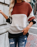 Pull en grosse maille à blocs de couleurs pour femmes avec col à côtes hautes et coupe oversize Echoarchiv