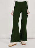 Pantalon évasé pour femmes à taille haute, avec pli permanent et fente latérale