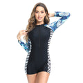 Maillot de bain une pièce à manches longues pour femmes avec design floral et accents asymétriques Drune