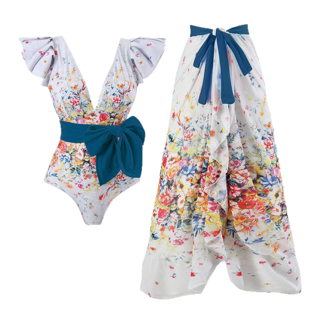 Jupe Maxi Femme avec motifs floraux et détail de ceinture ludique Drune