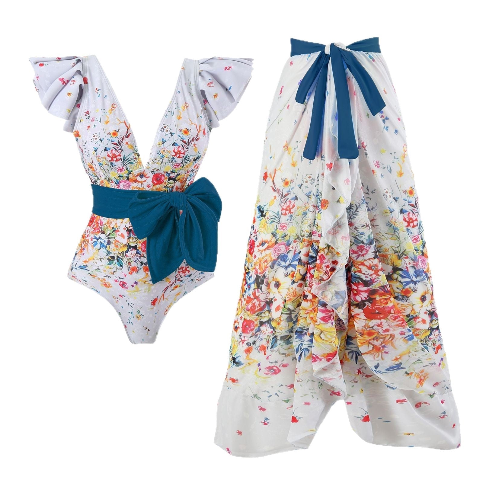 Jupe Maxi Femme avec motifs floraux et détail de ceinture ludique Drune