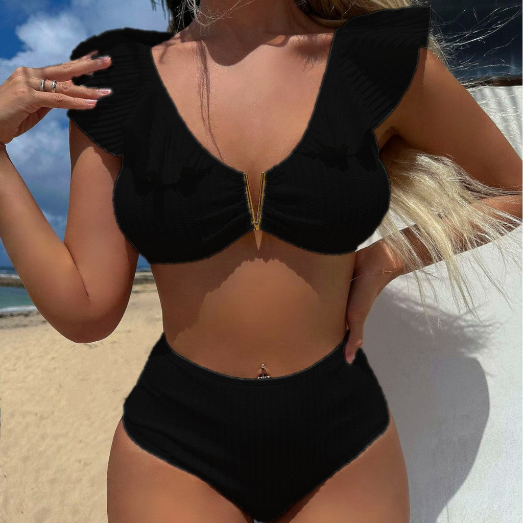 Bikini taille haute pour femmes avec des détails de volants ludiques R&B