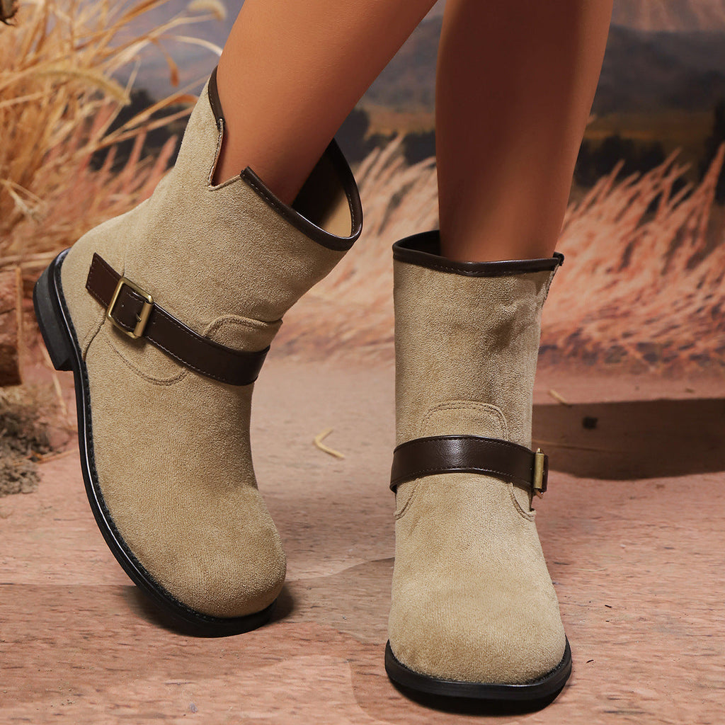 Bottines pour femmes avec décolleté en V, sangle et boucle