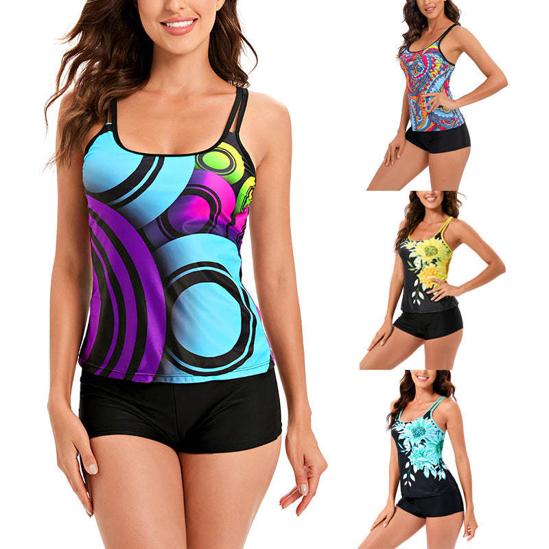 Ensemble Tankini Femme avec haut floral et shorts pratiques R&B