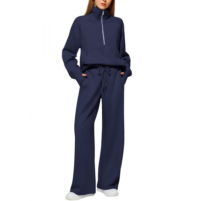 Ensemble de lounge pour femmes en deux parties avec demi-zip, col montant et pantalon palazzo ample Echoarchiv