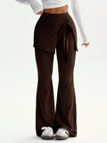 Pantalon à taille haute pour femmes avec superposition de jupe portefeuille et nœud à la taille