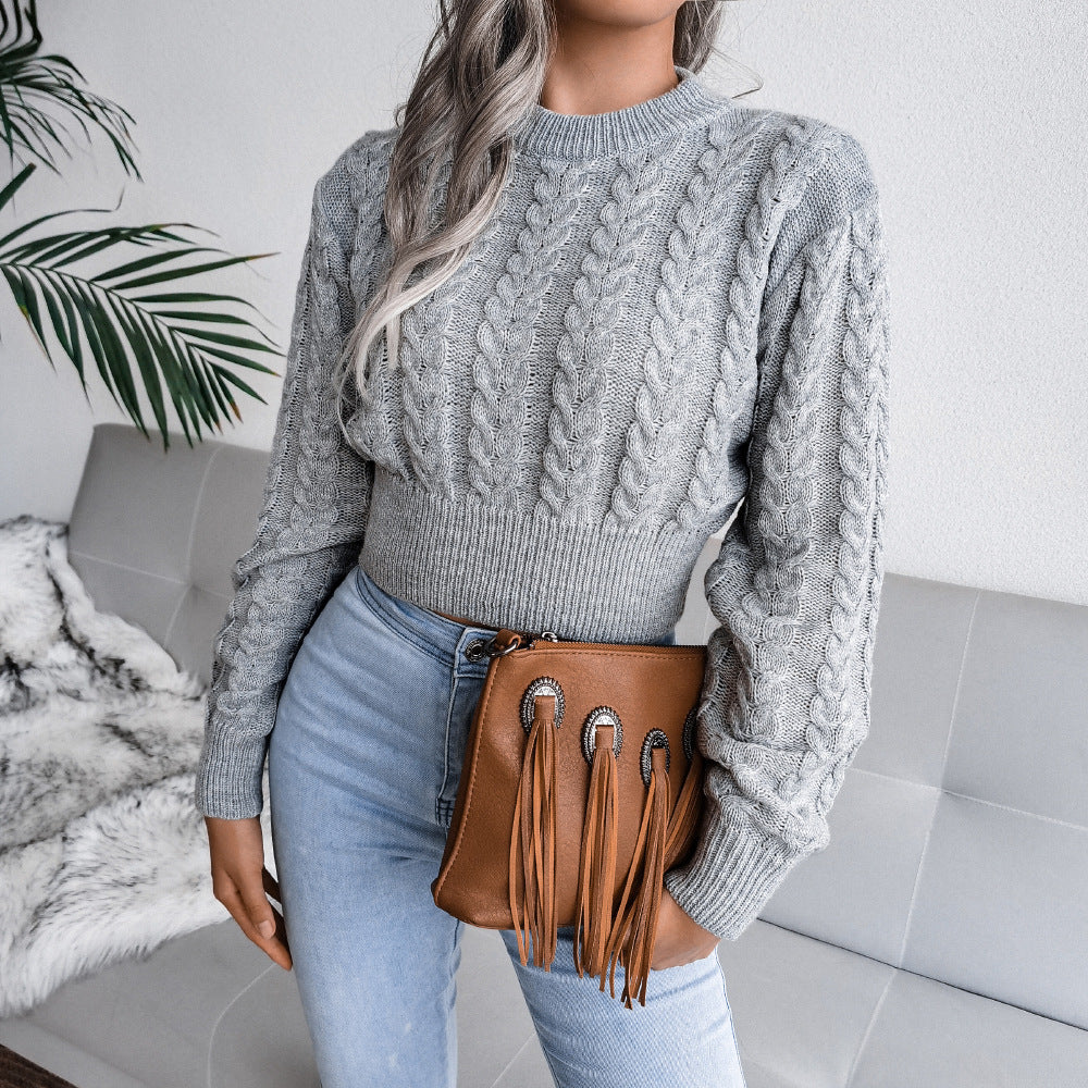 Pull Femme Tricoté avec Motif en Câble et Bord Côtelé