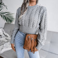 Pull Femme Tricoté avec Motif en Câble et Bord Côtelé