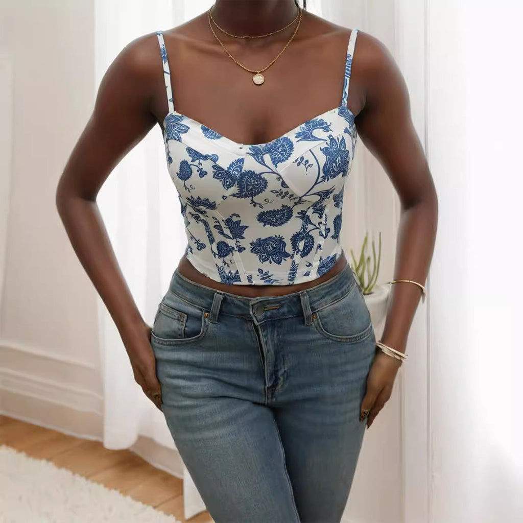 Top court à motifs floraux pour femmes R&B