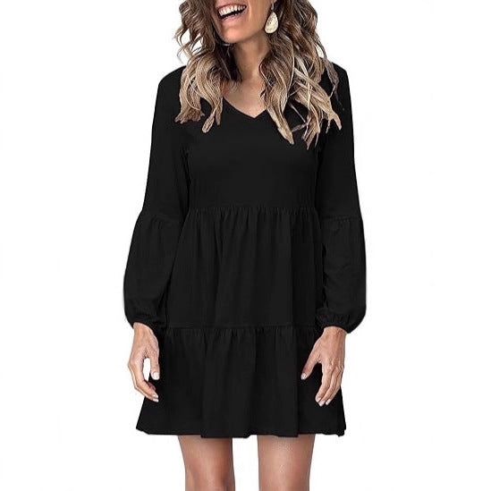 Robe Mini à Volants pour Femmes avec Décolleté en V et Manches Ballon Echoarchiv