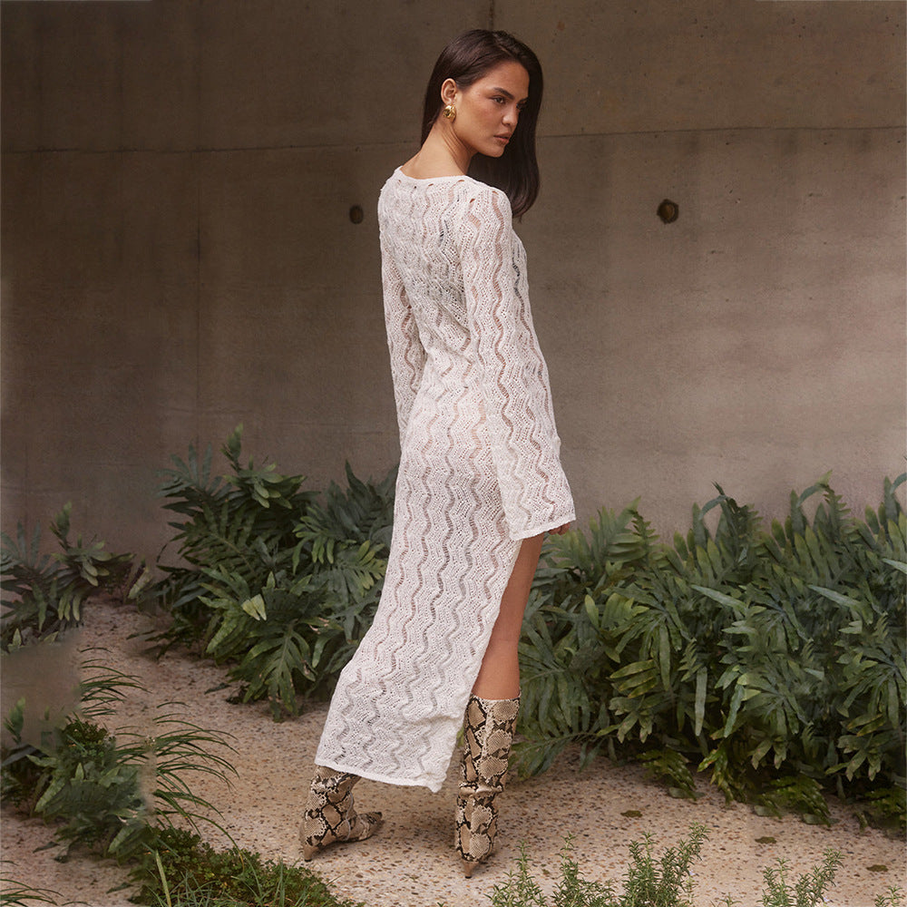 Robe de plage élégante en crochet pour femmes avec fente latérale R&B