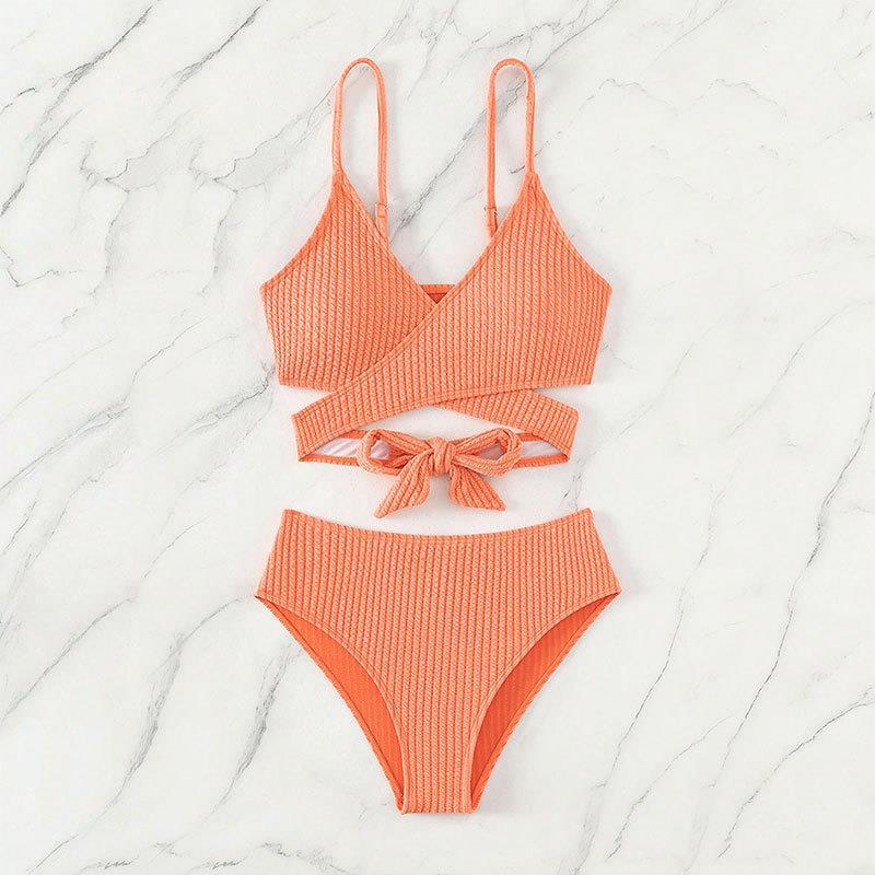 Bikini Ripp à taille haute pour femmes avec design croisé élégant R&B