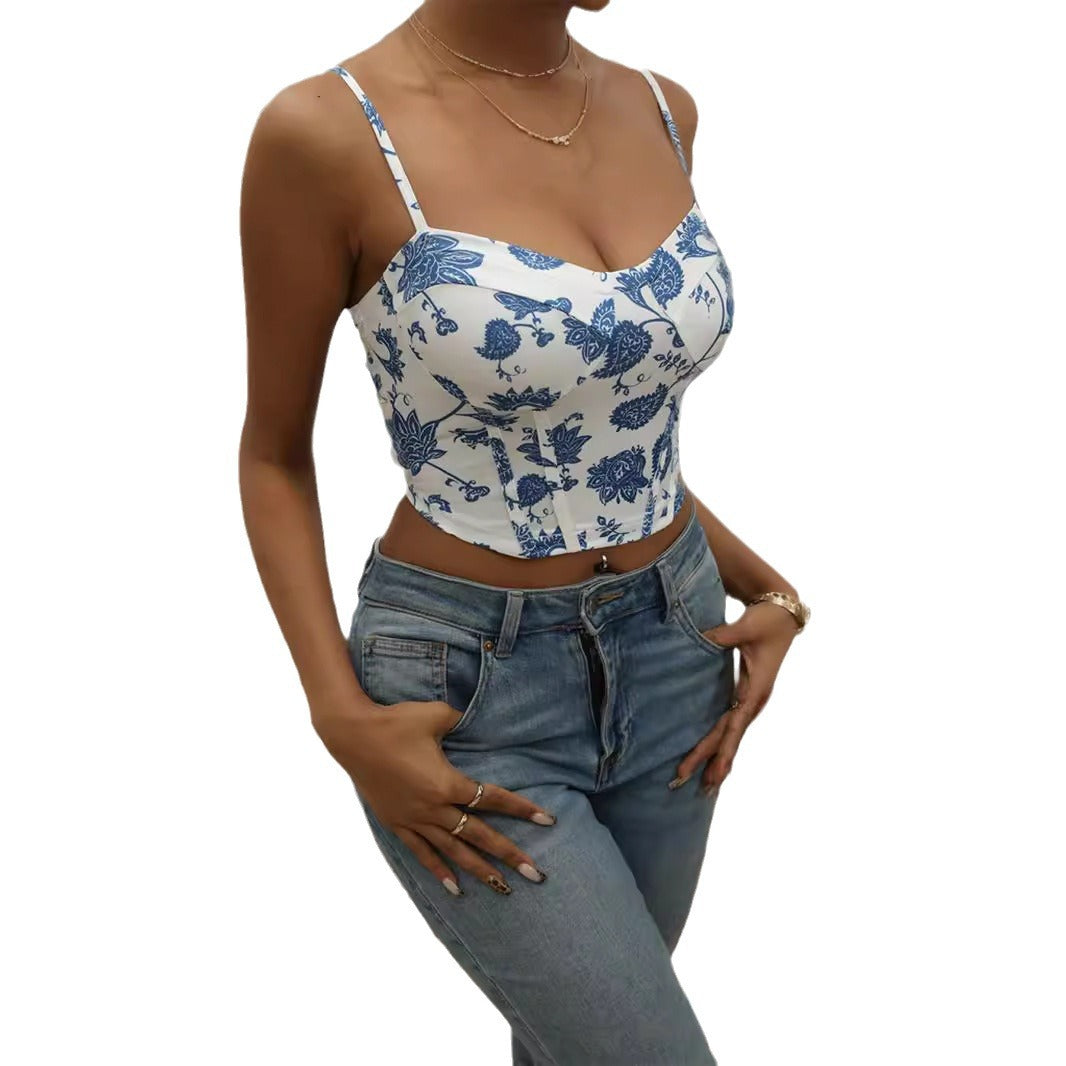 Top court à motifs floraux pour femmes R&B