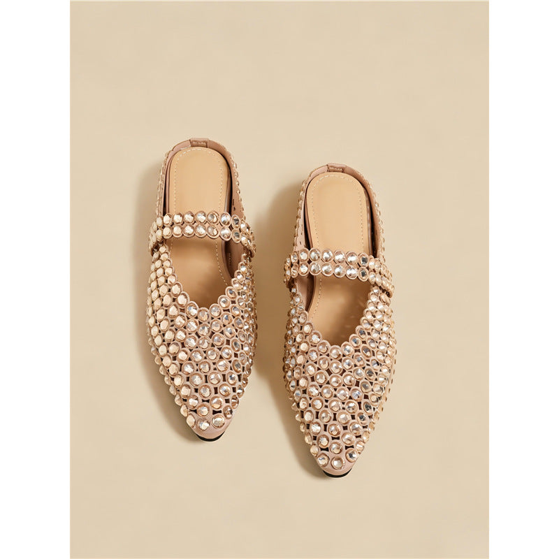 Mules élégantes et glamour pour femmes avec des ornements en strass R&B