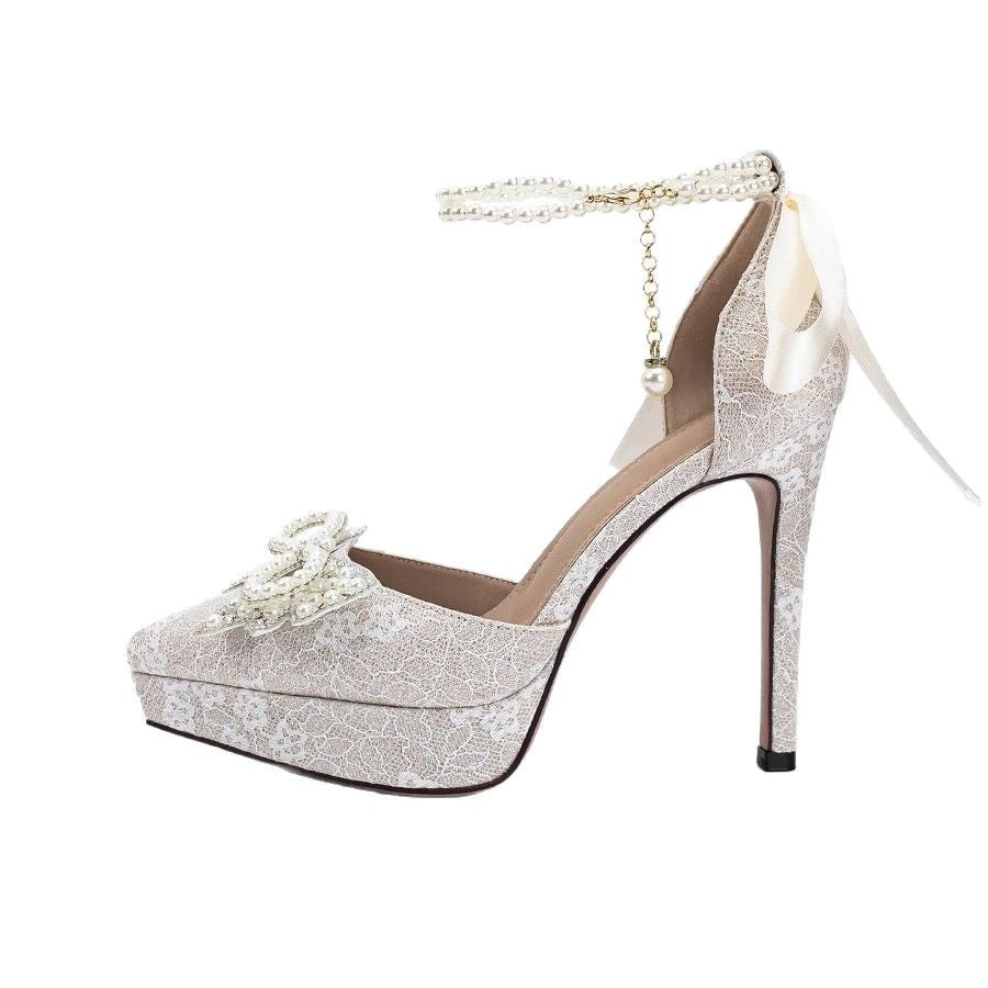 Ballerines élégantes à bout pointu pour femmes avec ornement en perles R&B