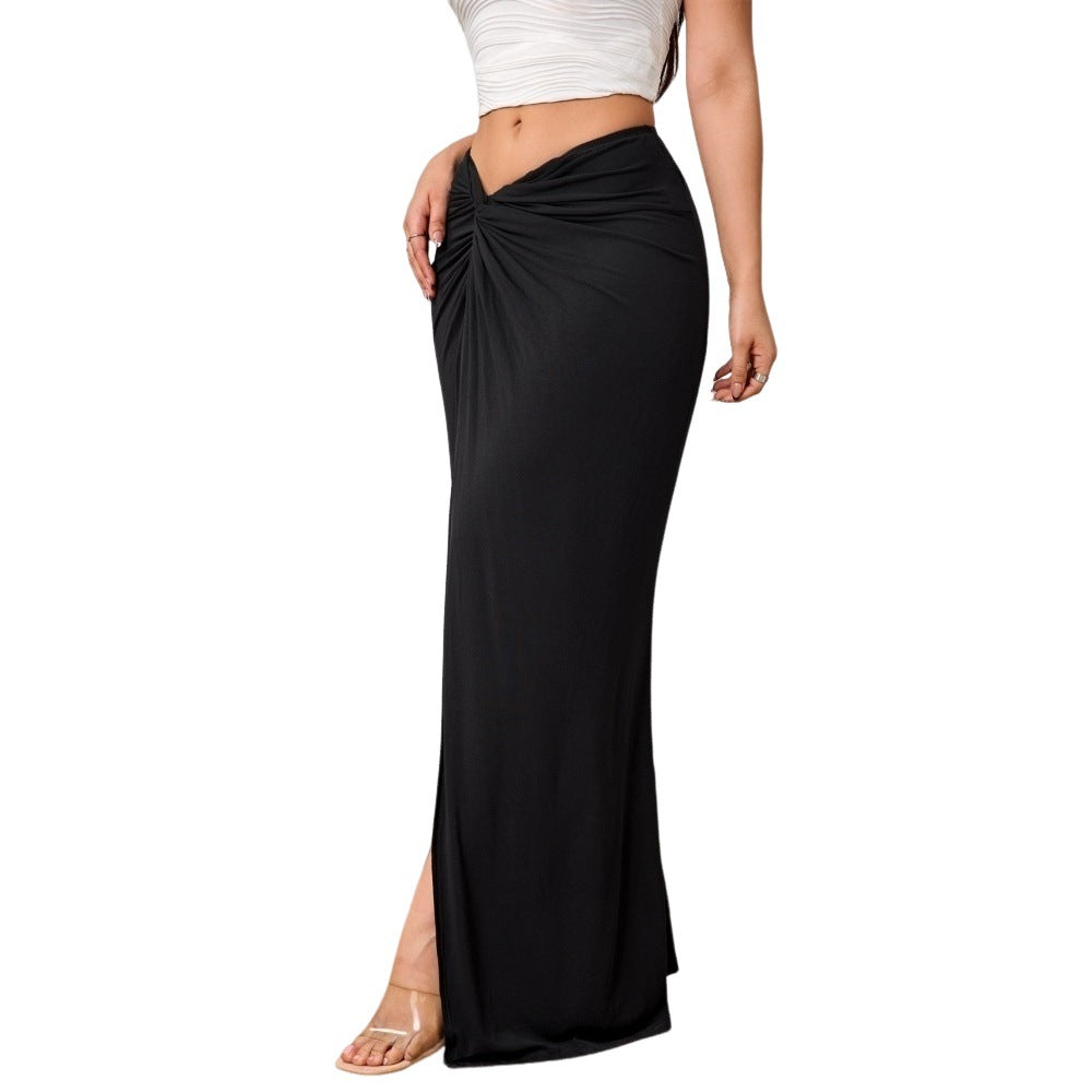Jupe maxi femme avec nœud twist et fente latérale taille haute en jersey élastique