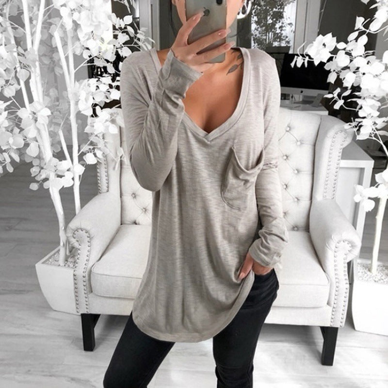 Tunique oversized décontractée pour femmes avec décolleté en V, poche poitrine et ourlet allongé Echo Archive
