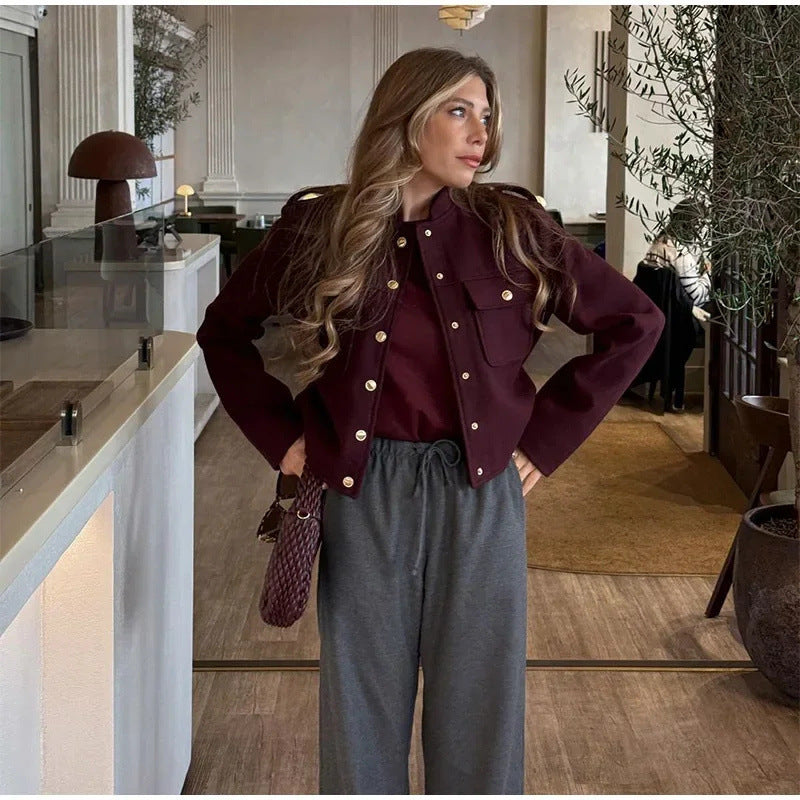 Veste Cropped Femme à la Mode avec Poches