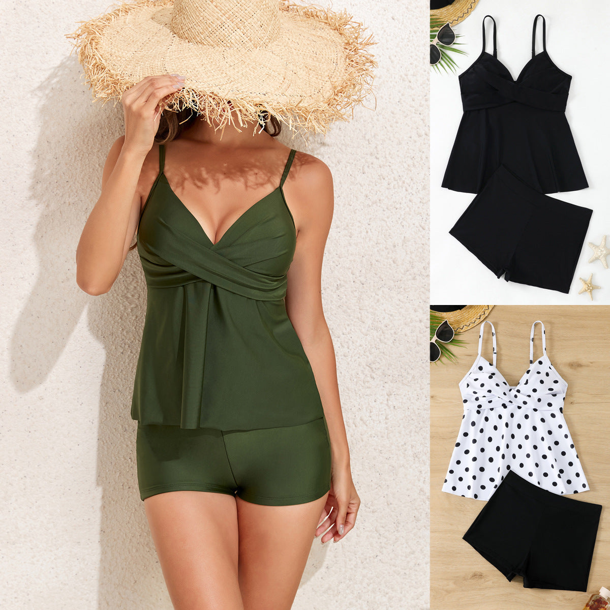Ensemble de Tankini pour femmes avec motif à pois et shorts confortables R&B