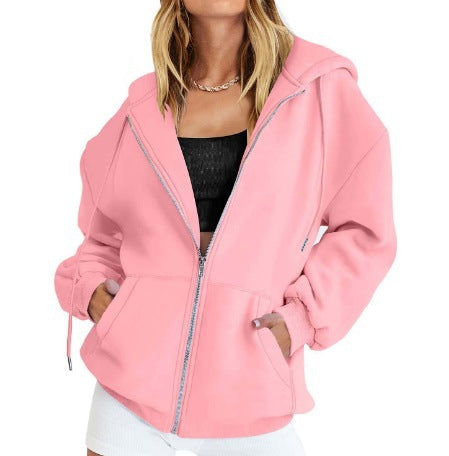 Veste à capuche zippée oversize pour femmes avec fermeture éclair contrastante, capuche double épaisseur et poche kangourou Echo Archiv