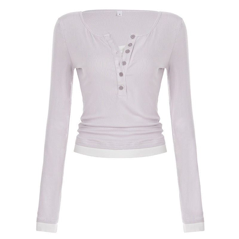 T-shirt Henley cropped ajusté pour femmes avec des bords contrastants Echo Archiv