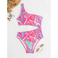Ensemble de bikini femme à une épaule avec motif coloré et décolleté plongeant R&B