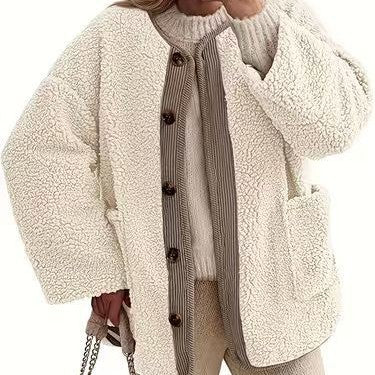 Veste Teddy Oversized pour Femme avec Boutonnage pour un Usage Quotidien