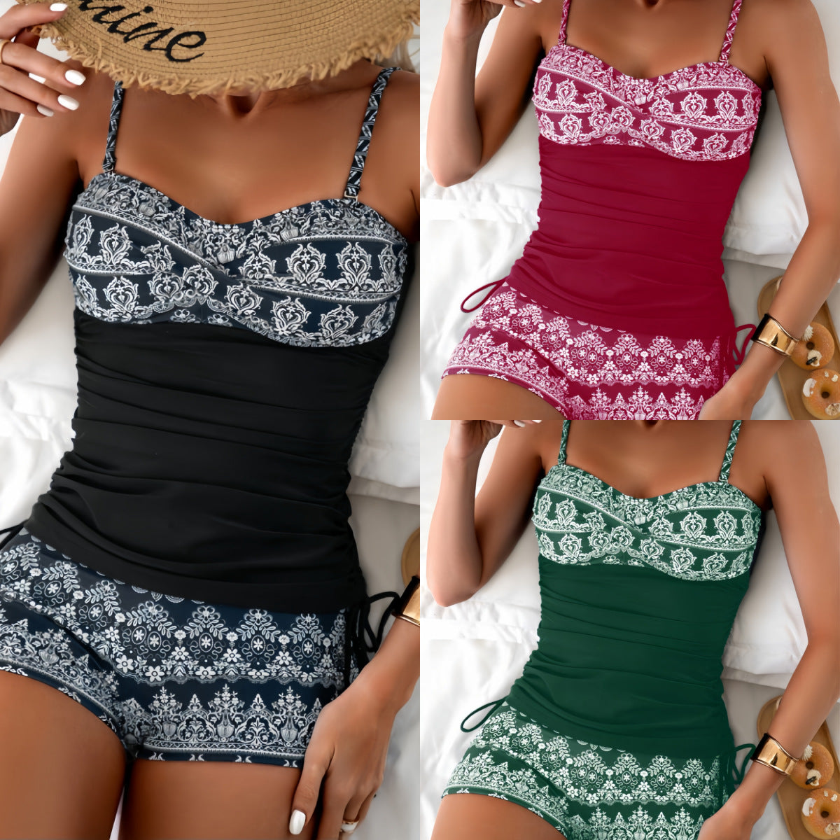 Haut de Tankini Femme avec volants décoratifs et design ludique R&B