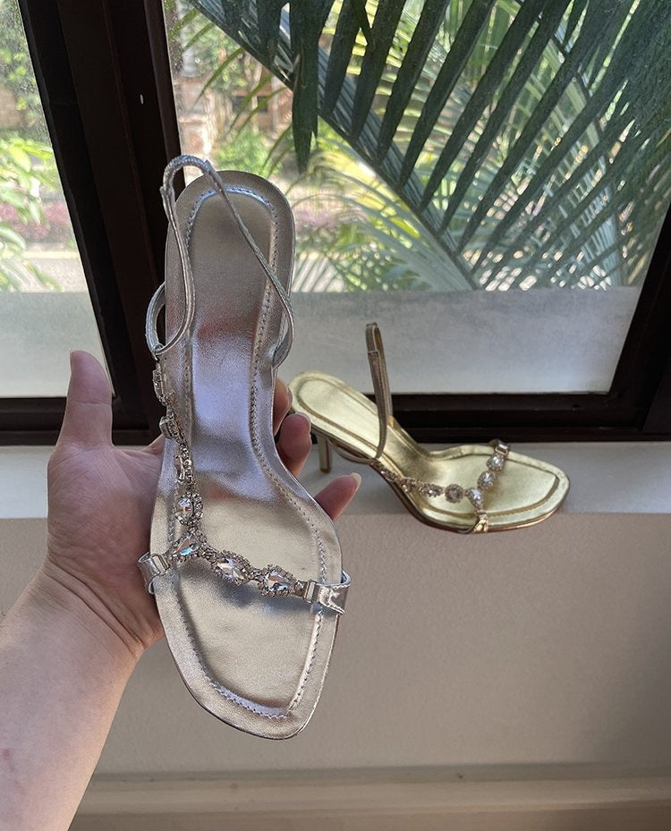 Sandales élégantes en strass pour femmes avec talons hauts R&B