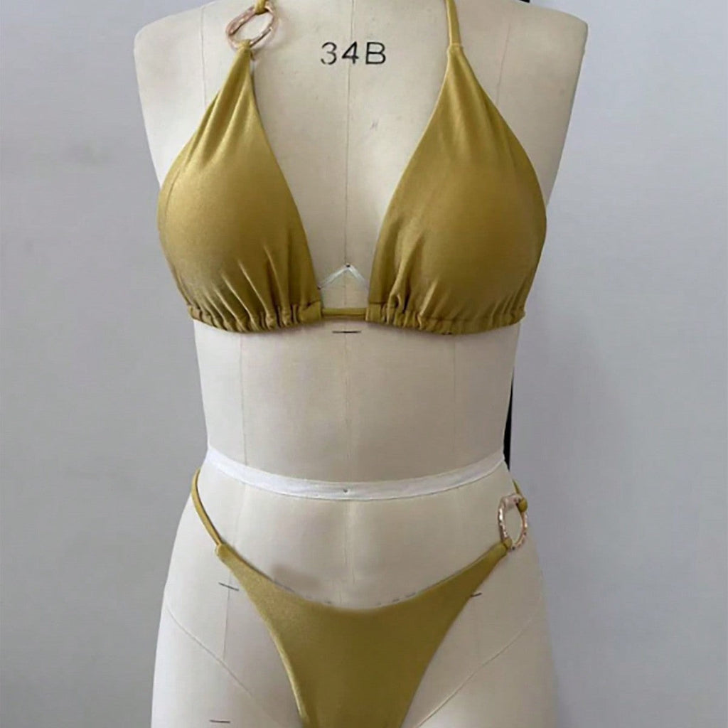 Ensemble de bikini triangle pour femmes avec des anneaux en métal tendance R&B