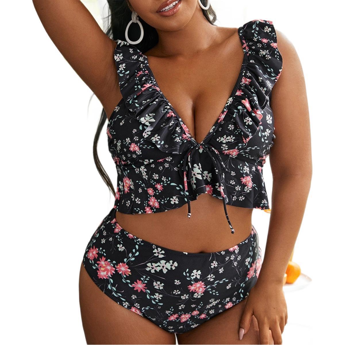 Ensemble de bikini taille haute pour femmes avec design de volants ludique R&B