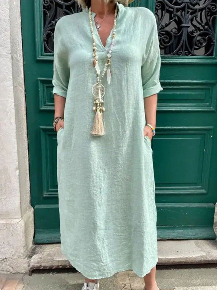 Robe Kaftan décontractée pour femmes avec poches latérales et décolleté en V tendance R&B