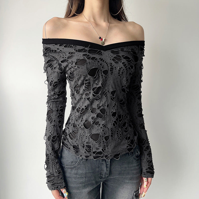T-shirt en dentelle transparente pour femmes avec décolleté en V, look superposé à manches longues et Cami intégré Echo Archiv