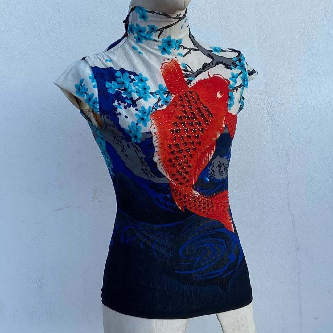 Haut ajusté pour femmes avec motif de poisson unique R&B