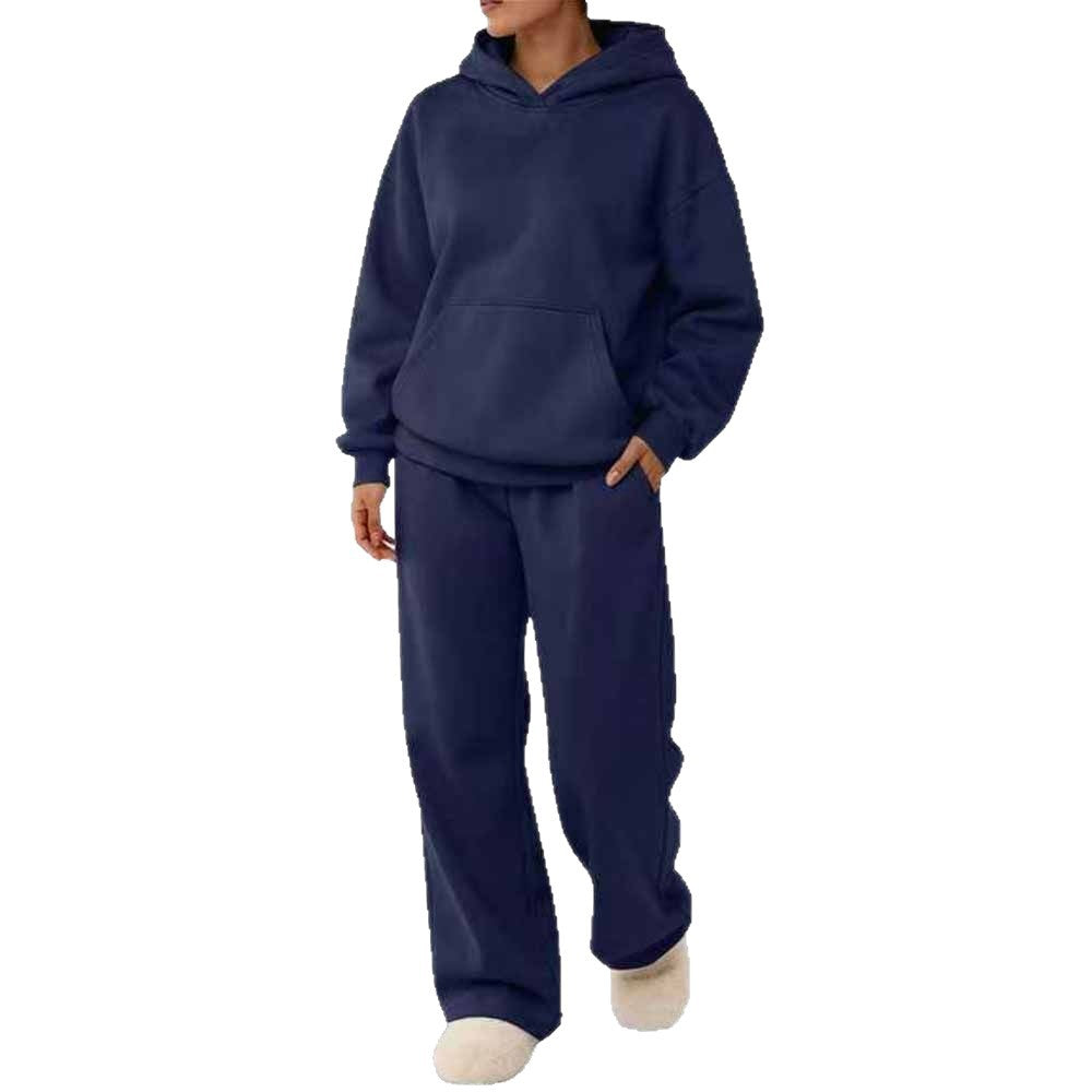 Ensemble de loisirs pour femmes en deux parties avec sweat à capuche, poche kangourou et pantalon de lounge droit en mélange de coton doux Echo Archiv