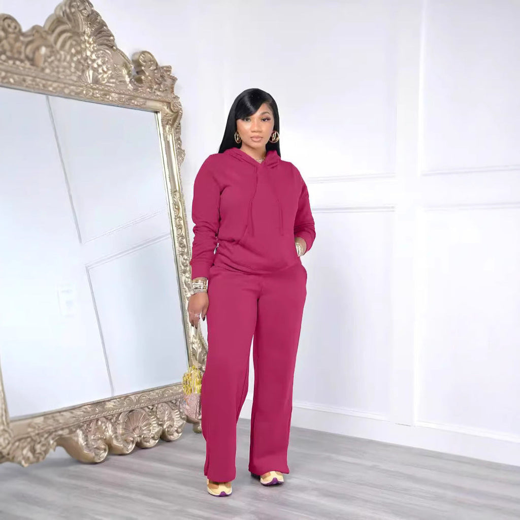 Ensemble de détente pour femmes avec pantalon palazzo taille haute, sweat à capuche avec poche kangourou et fente latérale Echo Archiv