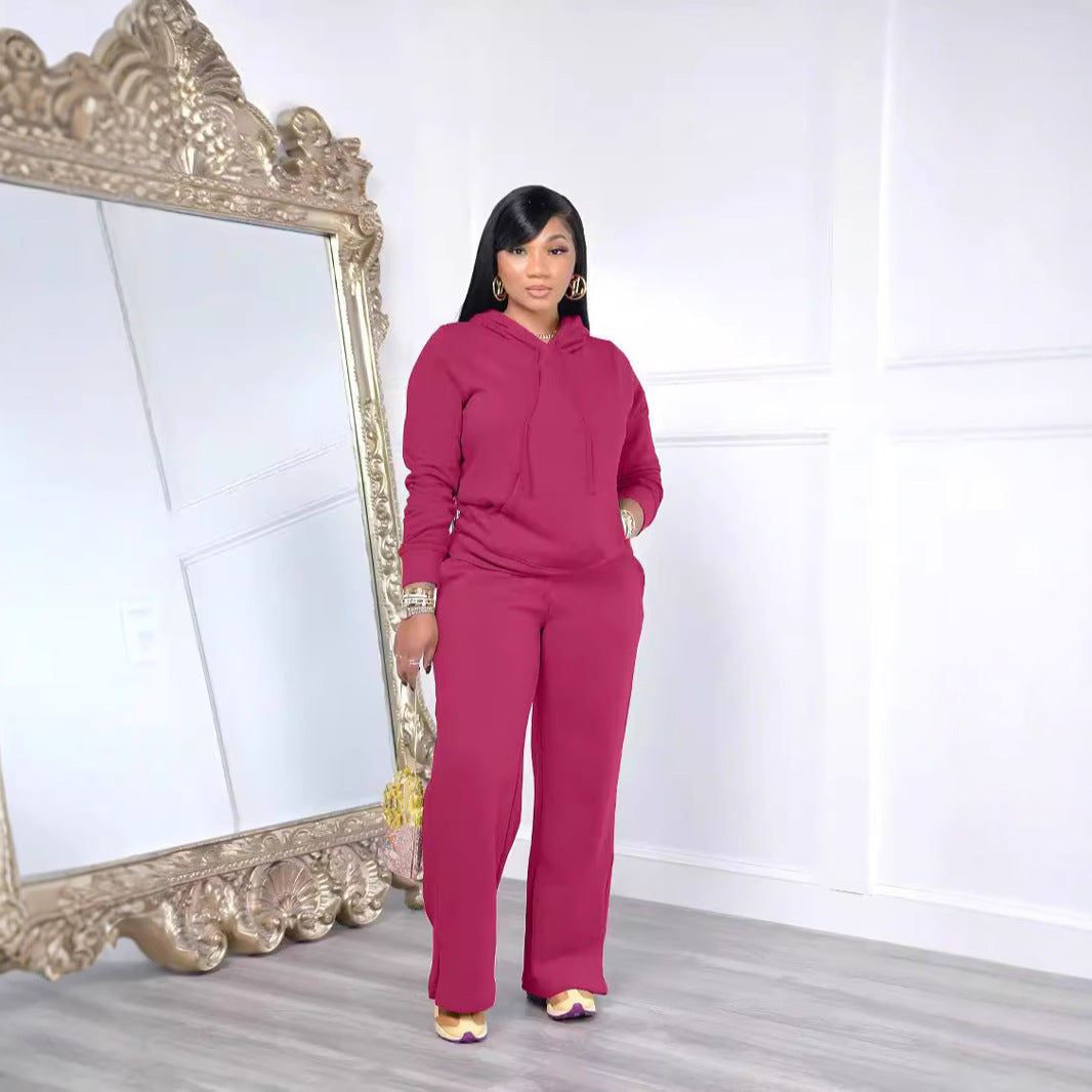 Ensemble de détente pour femmes avec pantalon palazzo taille haute, sweat à capuche avec poche kangourou et fente latérale Echo Archiv