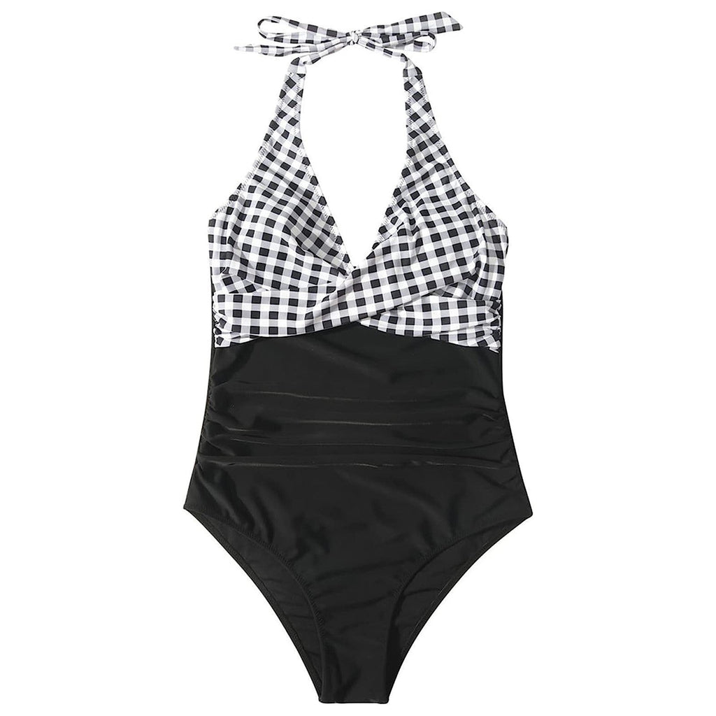 Maillot de bain une pièce femme à décolleté haut avec haut floral R&B