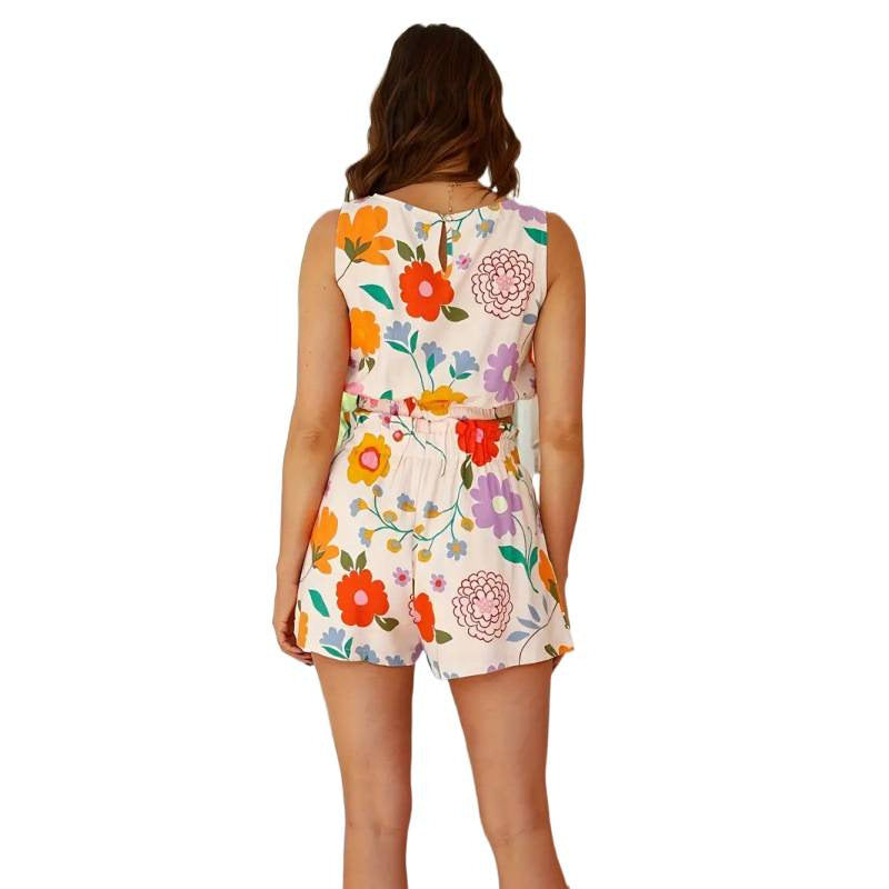 Ensemble de blouse pour femmes avec motif floral et taille élastique Heidi-Mode