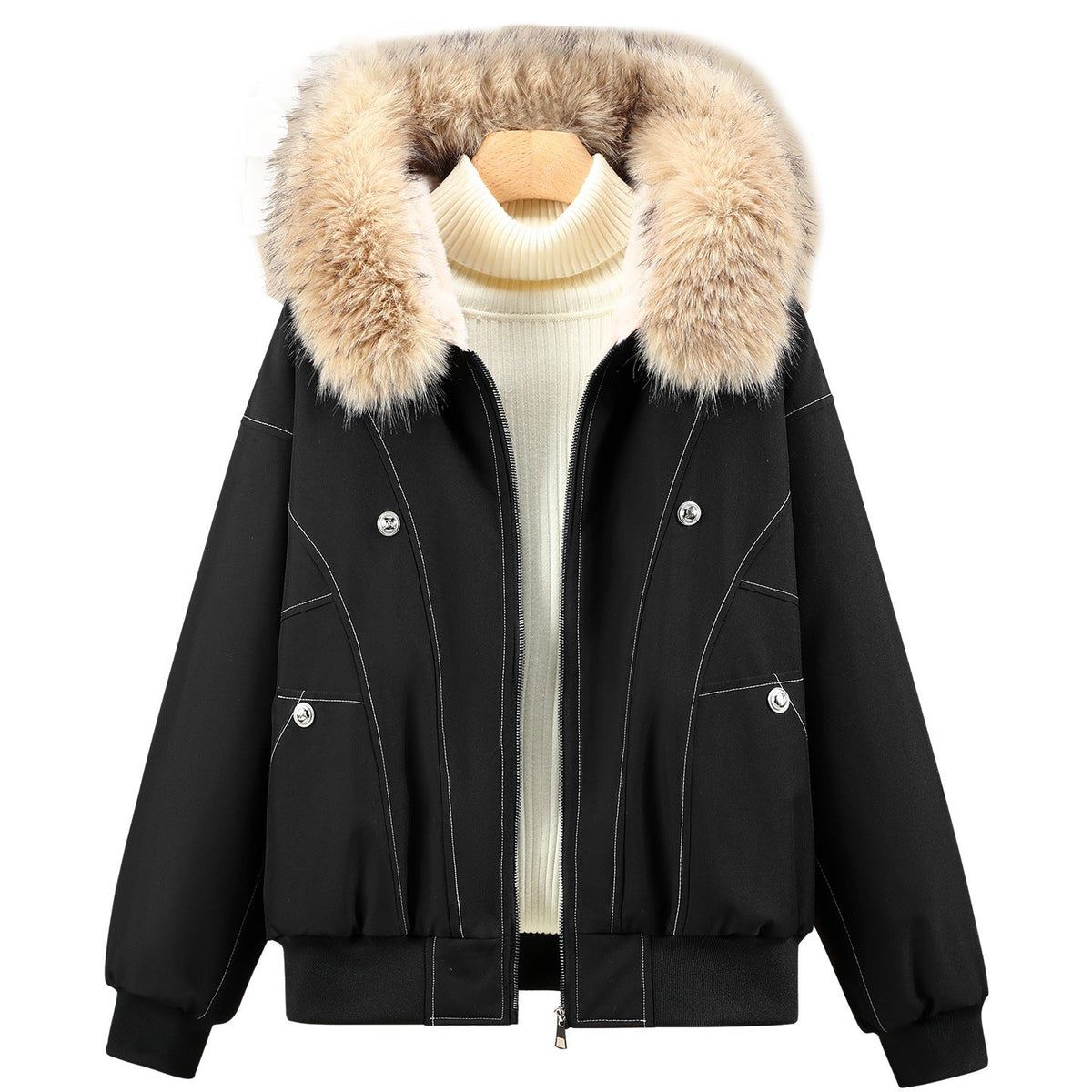 Veste bomber thermique pour femmes, courte, avec col en fausse fourrure amovible, col montant et bords côtelés Echo Archiv