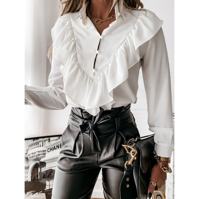 Blouse volant femme avec col à volants, taille froncée et imprimé à pois Echo Archive
