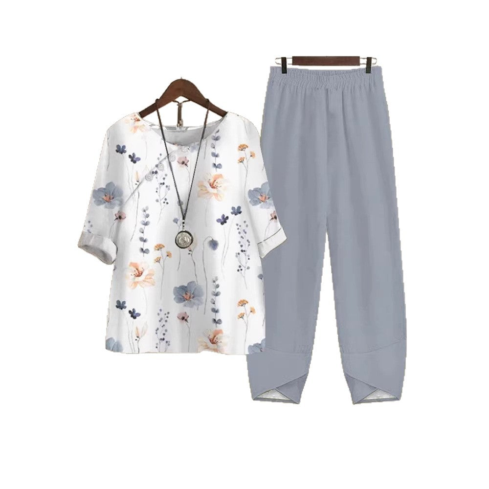 Haut de loisirs pour femmes avec motif floral et pantalon confortable R&B