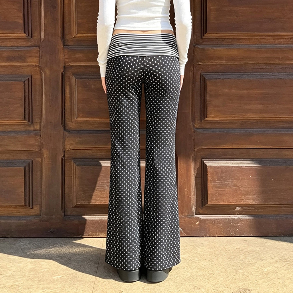 Pantalon Marlene large pour femmes avec taille haute à revers et jersey stretch à pois Echo Archiv