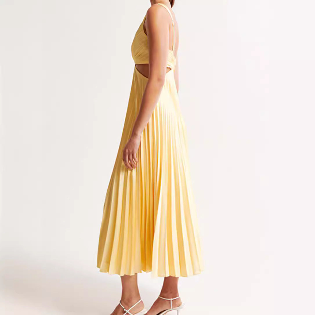 Robe midi plissée pour femmes avec partie bustier torsadée et découpes latérales R&B
