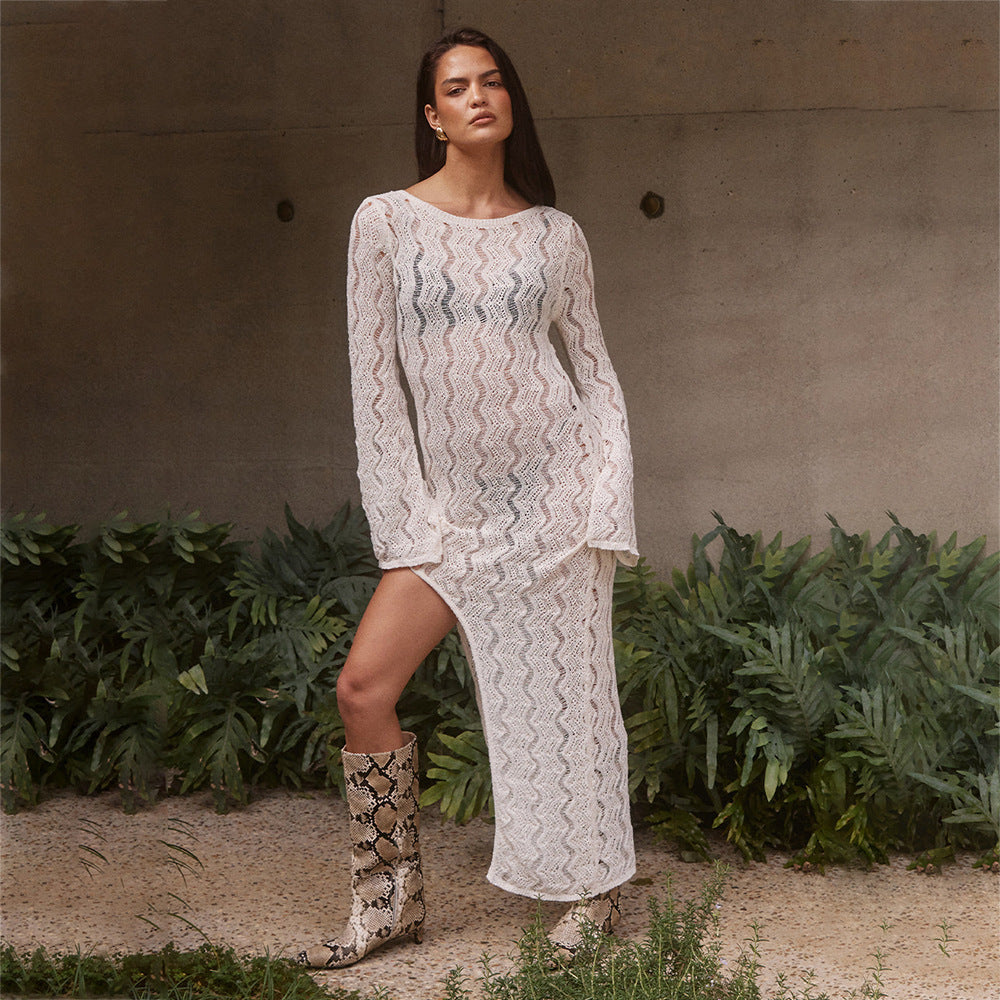 Robe de plage élégante en crochet pour femmes avec fente latérale R&B